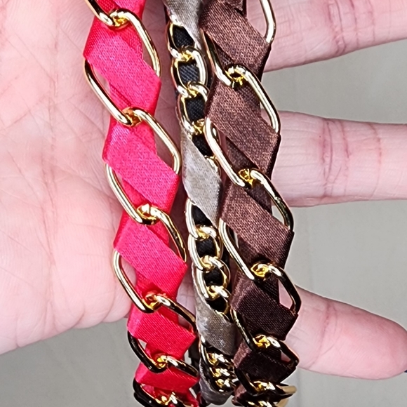 Set of 3 Satin with Gold Chain Accent Headbands - Picture 8 of 8